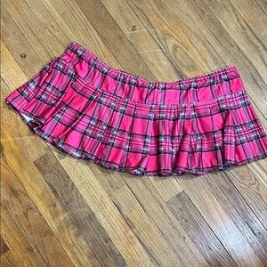 Plus size Pink Plaid Pleated micro Mini Skirt